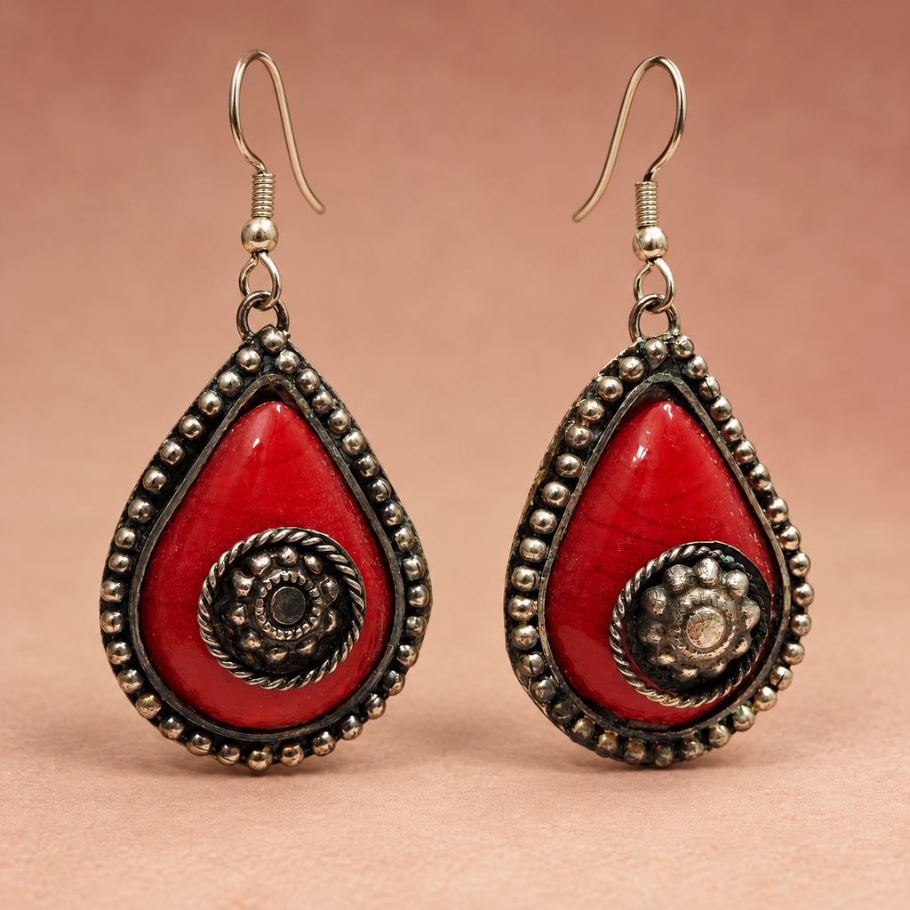 Sindoor Red Spiral Teardrop Earrings | MyJhumki