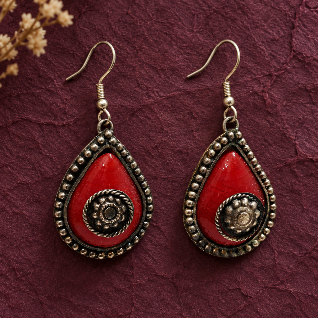 Sindoor Red Spiral Teardrop Earrings | MyJhumki