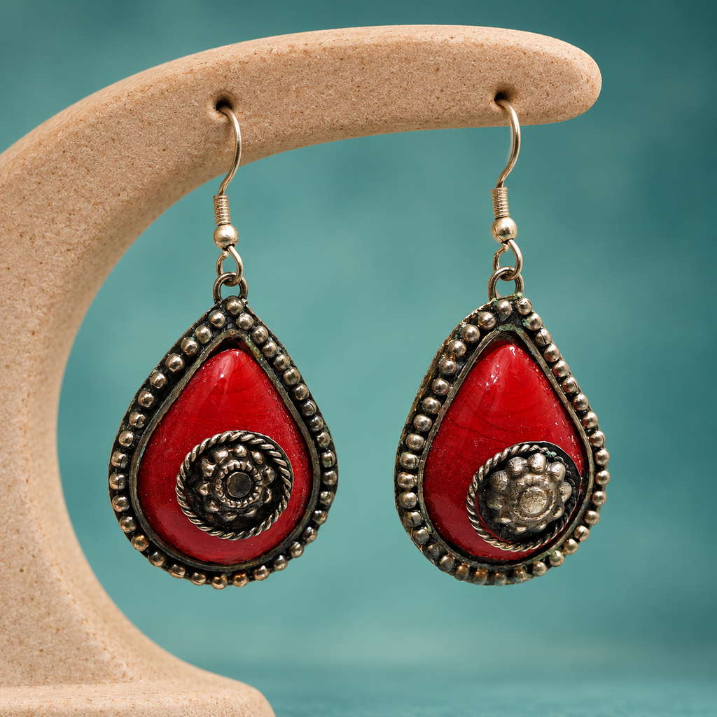 Sindoor Red Spiral Teardrop Earrings | MyJhumki