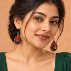 Sindoor Red Spiral Teardrop Earrings | MyJhumki