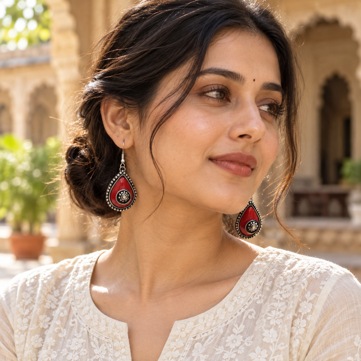 Sindoor Red Spiral Teardrop Earrings | MyJhumki
