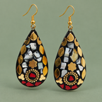 Sitara Silver Red Mosaic Teardrop Earrings | MyJhumki