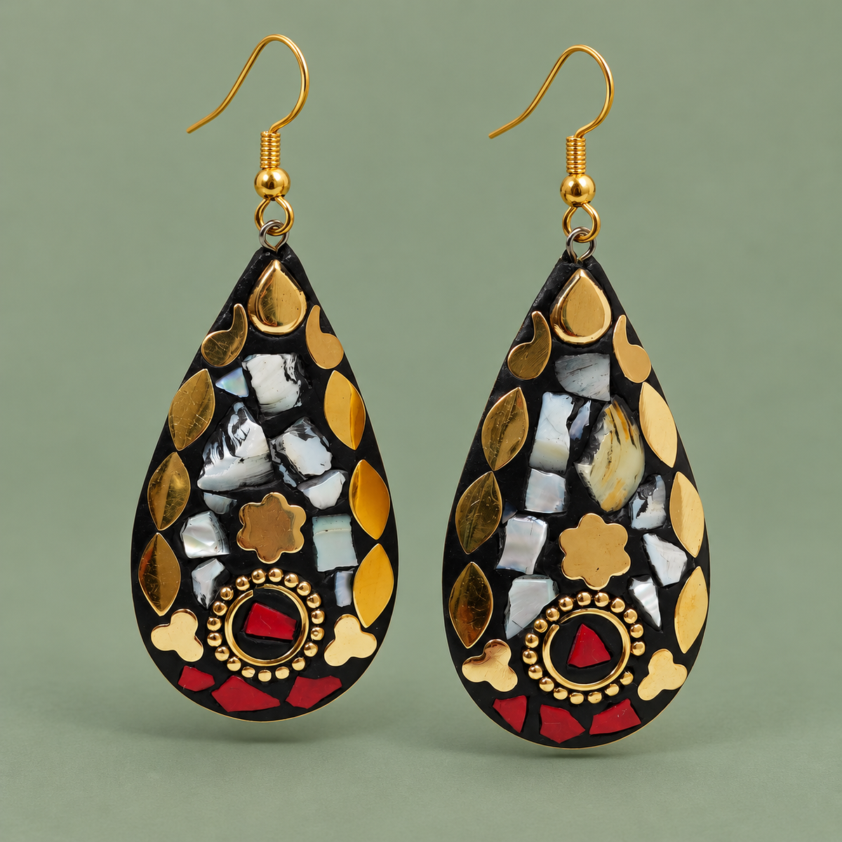 Sitara Silver Red Mosaic Teardrop Earrings | MyJhumki