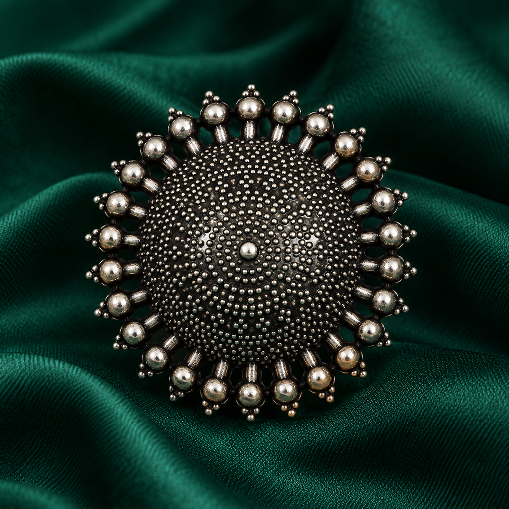 Surya Mandala Oversized Oxidised Ring | MyJhumki