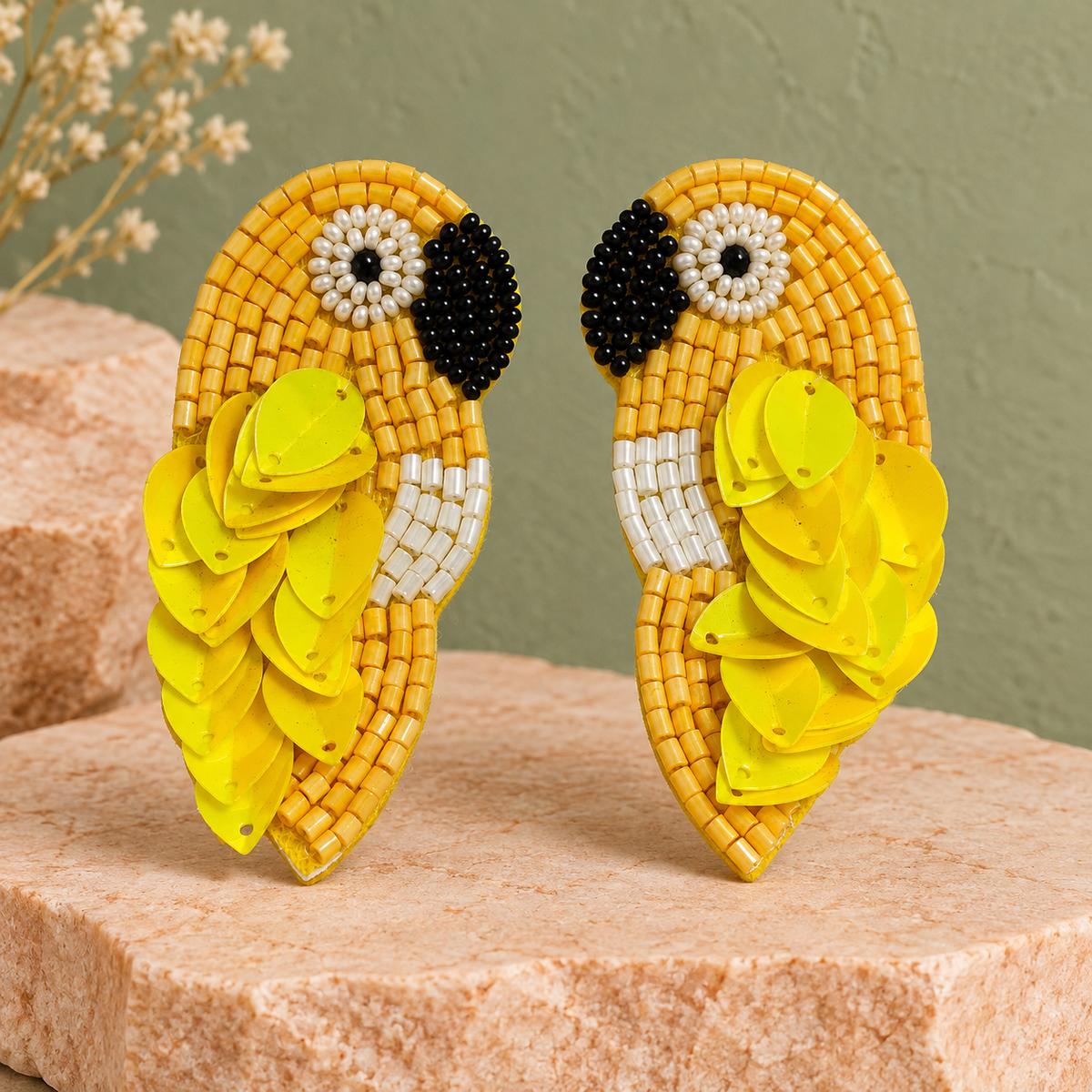 Surya Yellow Parrot Statement Earrings | MyJhumki