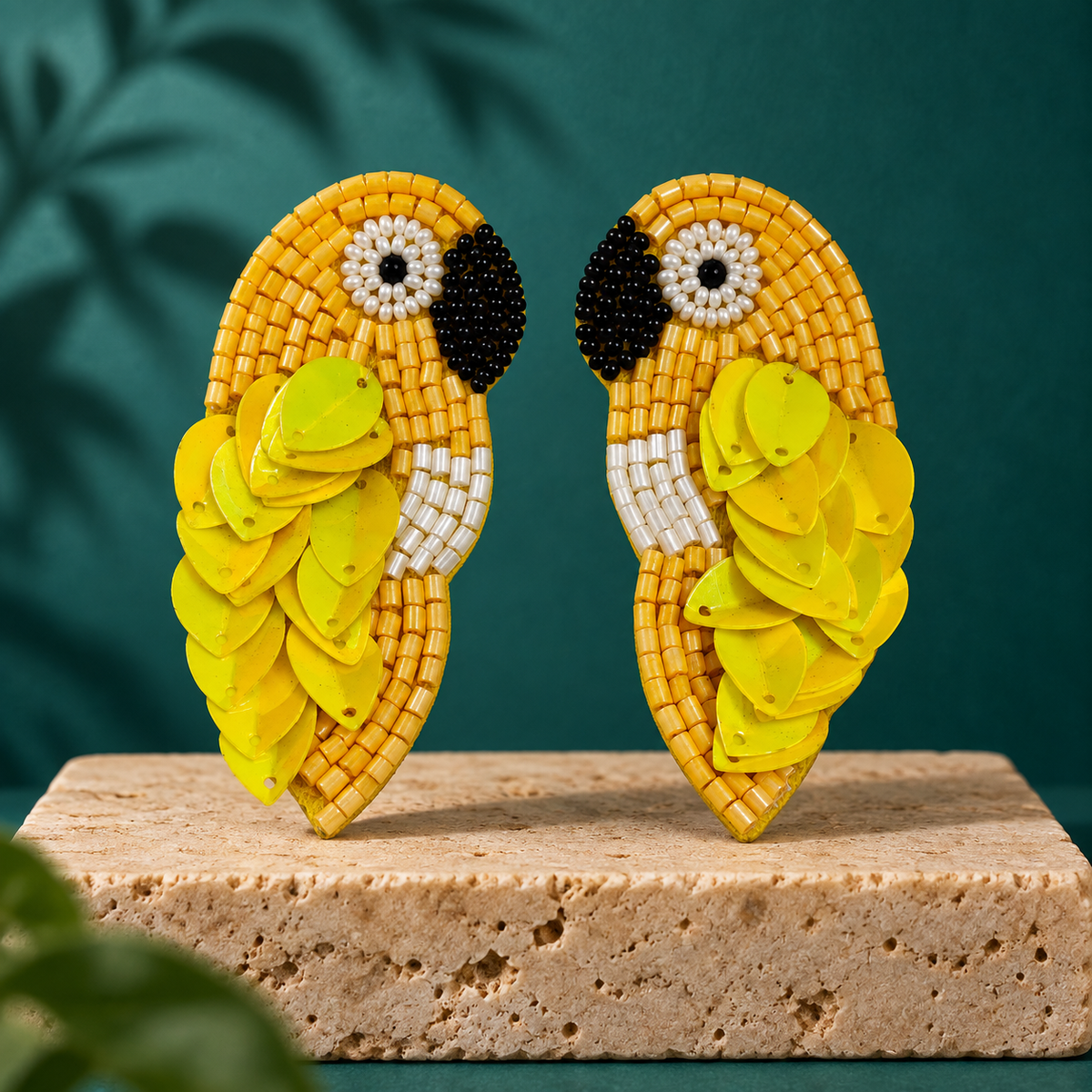 Surya Yellow Parrot Statement Earrings | MyJhumki
