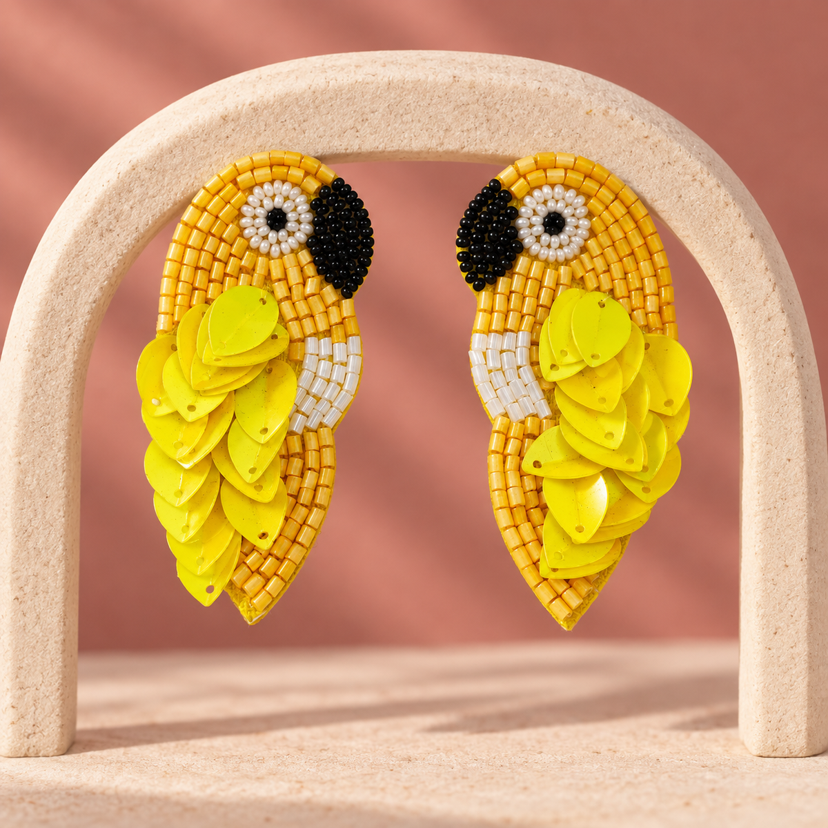 Surya Yellow Parrot Statement Earrings | MyJhumki