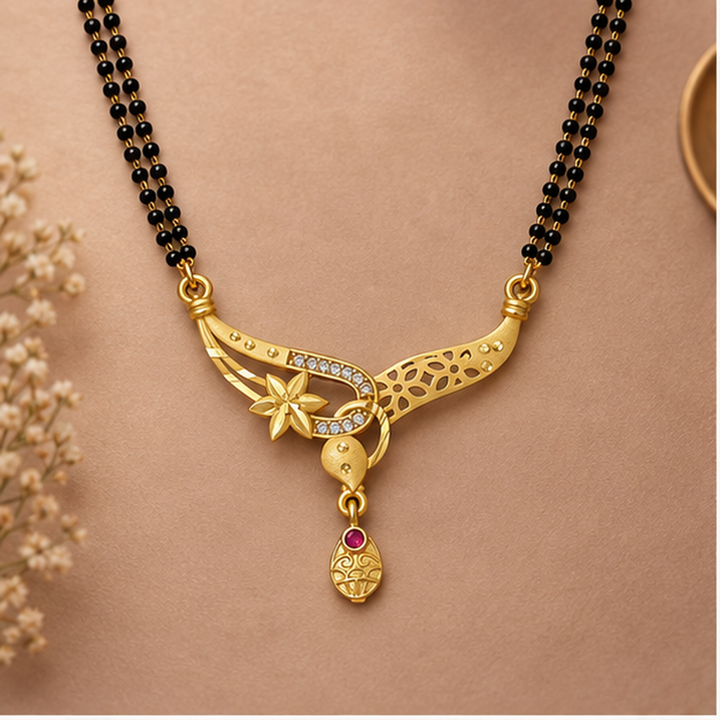 Tara Asymmetric Floral Gold-Tone Mangalsutra by MyJhumki