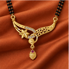 Tara Asymmetric Floral Gold-Tone Mangalsutra on a terracotta silk backdrop