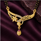 Tara Asymmetric Floral Gold-Tone Mangalsutra on a deep plum background