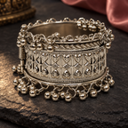 Tara Geometric Ghungroo Silver Cuff | MyJhumki