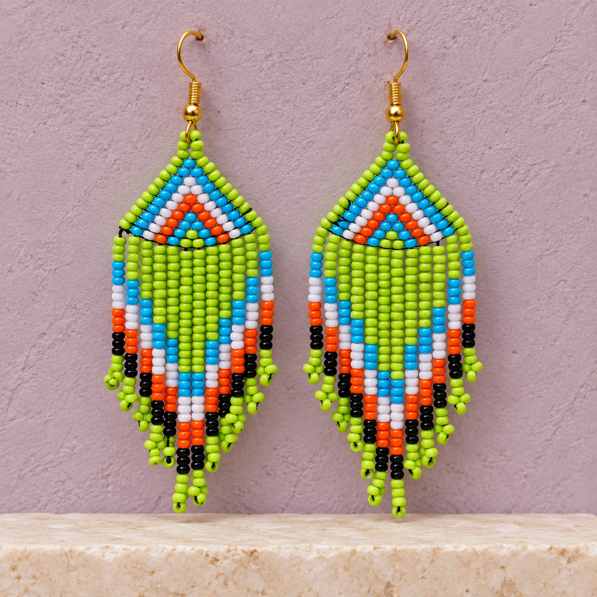 Tara Lime Multicolour Beaded Fringe Earrings | MyJhumki