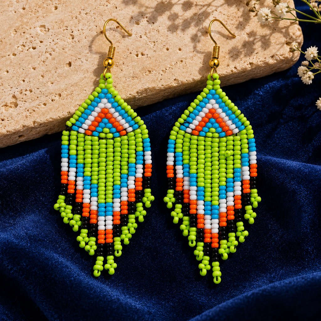 Tara Lime Multicolour Beaded Fringe Earrings | MyJhumki