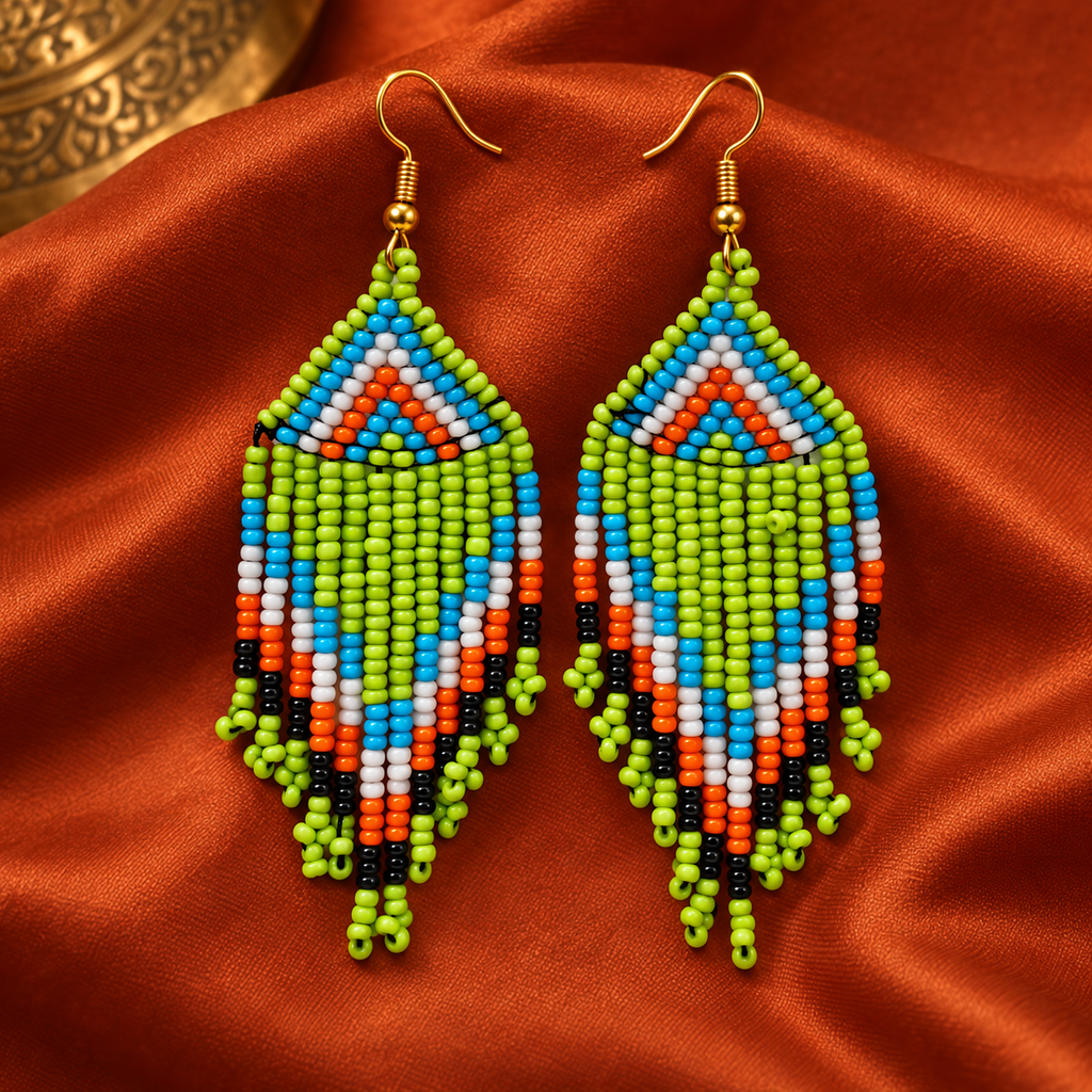 Tara Lime Multicolour Beaded Fringe Earrings | MyJhumki