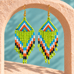 Tara Lime Multicolour Beaded Fringe Earrings | MyJhumki