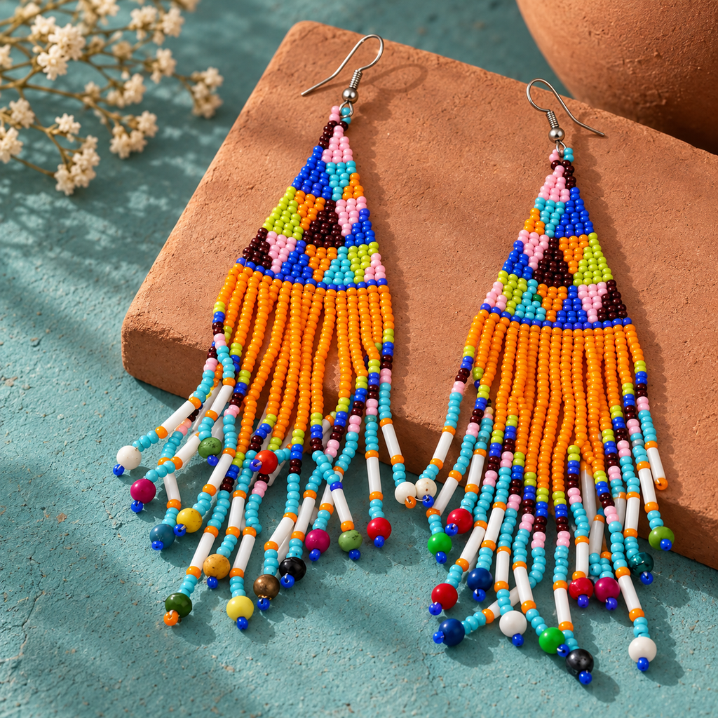 Tara Orange Turquoise Beaded Earrings | MyJhumki