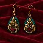 Tara Teal & Red Antique Teardrop Earrings | MyJhumki