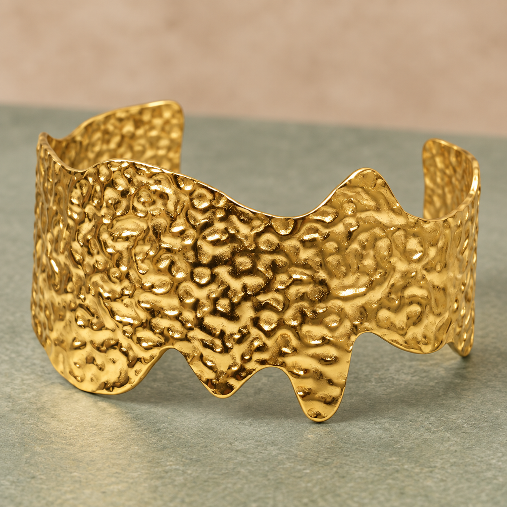 Tavisha Organic Hammered Gold Cuff Bracelet | MyJhumki