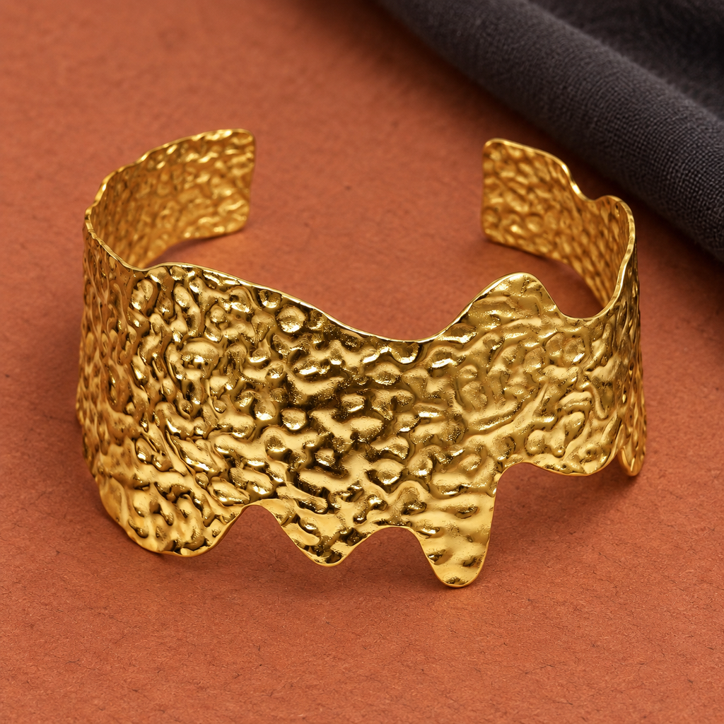 Tavisha Organic Hammered Gold Cuff Bracelet | MyJhumki