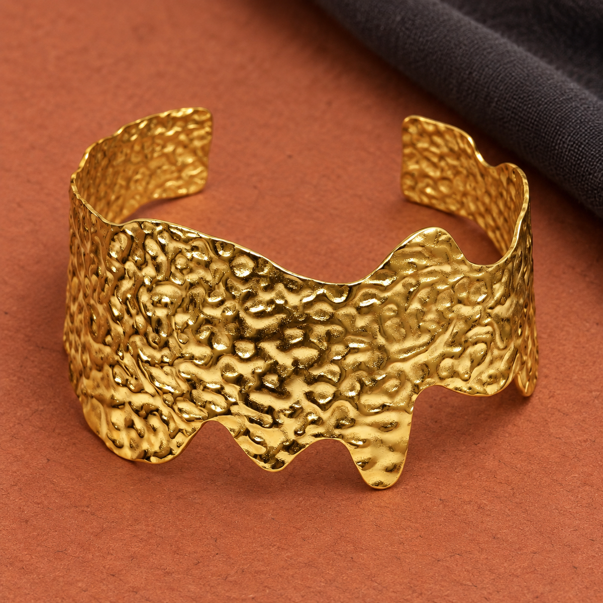 Tavisha Organic Hammered Gold Cuff Bracelet | MyJhumki
