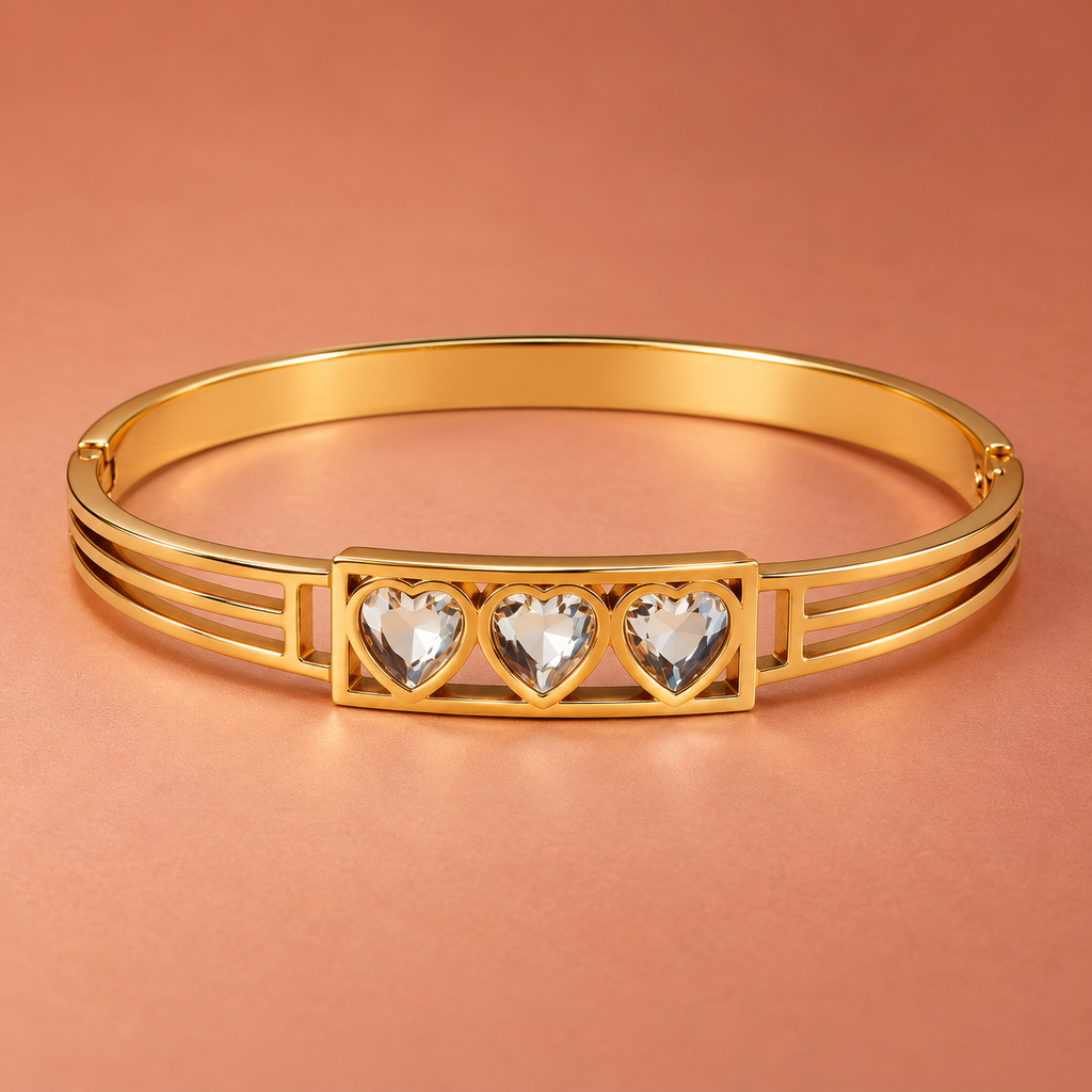 Tridil Three Heart Gold Bracelet | MyJhumki