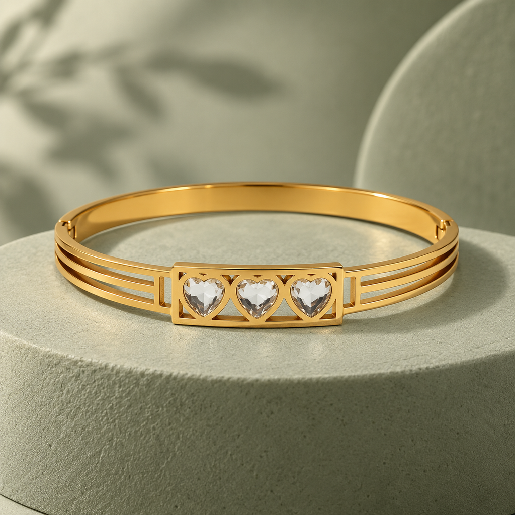 Tridil Three Heart Gold Bracelet | MyJhumki