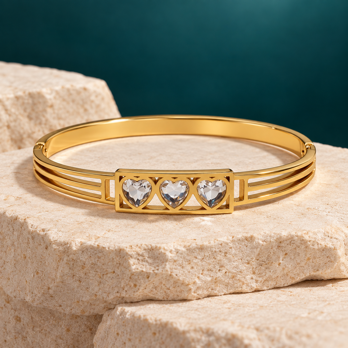 Tridil Three Heart Gold Bracelet | MyJhumki
