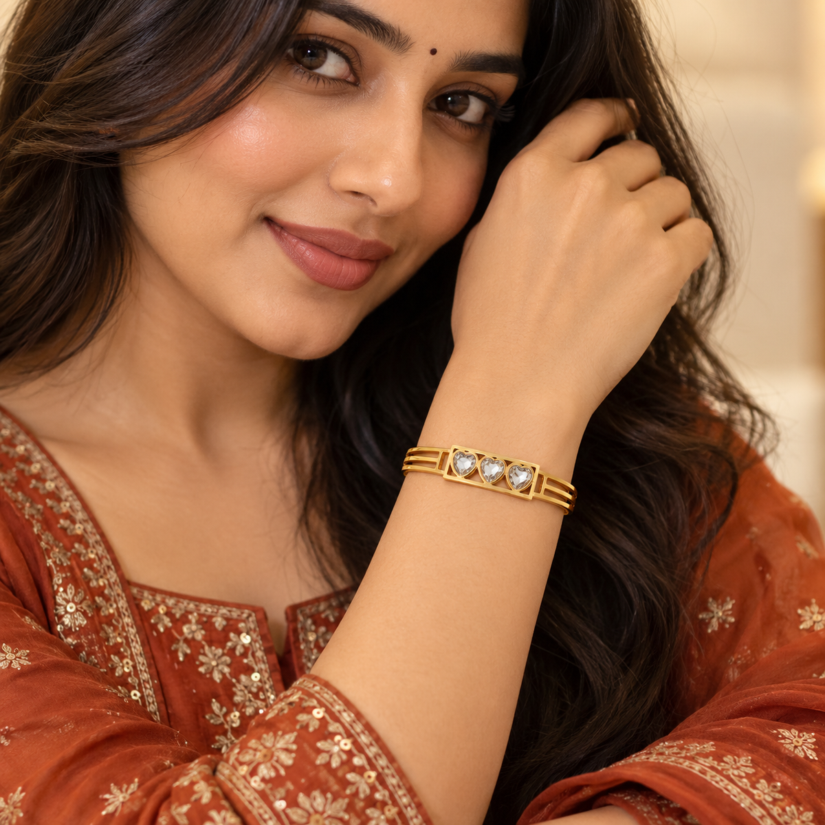 Tridil Three Heart Gold Bracelet | MyJhumki