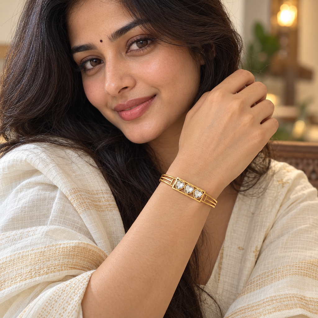 Tridil Three Heart Gold Bracelet | MyJhumki