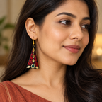Trikona Red Mosaic Triangle Earrings | MyJhumki
