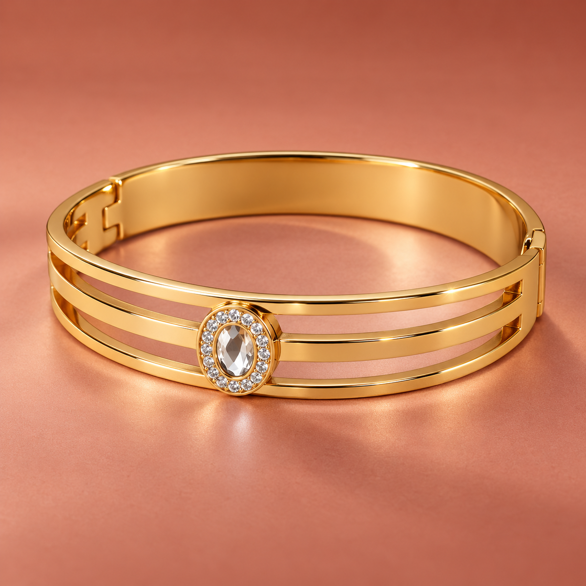 Triveni Oval Crystal Gold Bracelet | MyJhumki