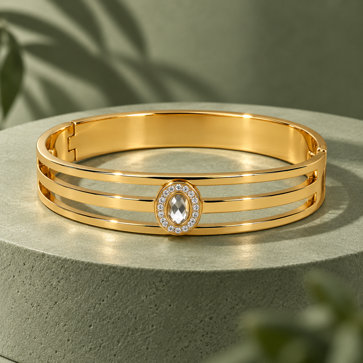 Triveni Oval Crystal Gold Bracelet | MyJhumki