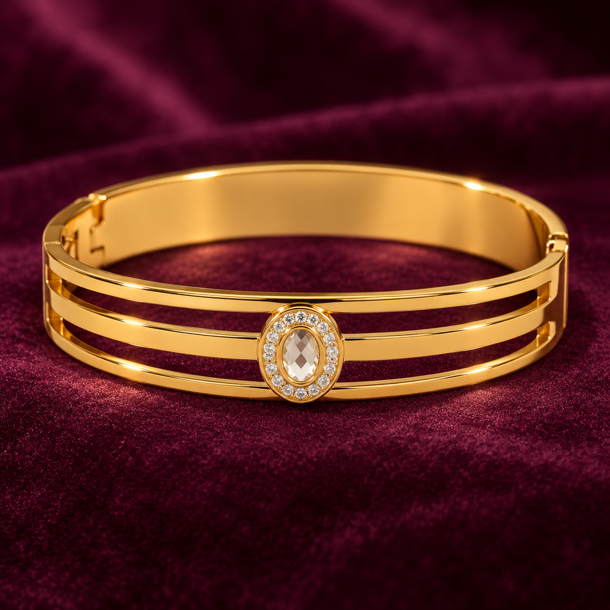 Triveni Oval Crystal Gold Bracelet | MyJhumki