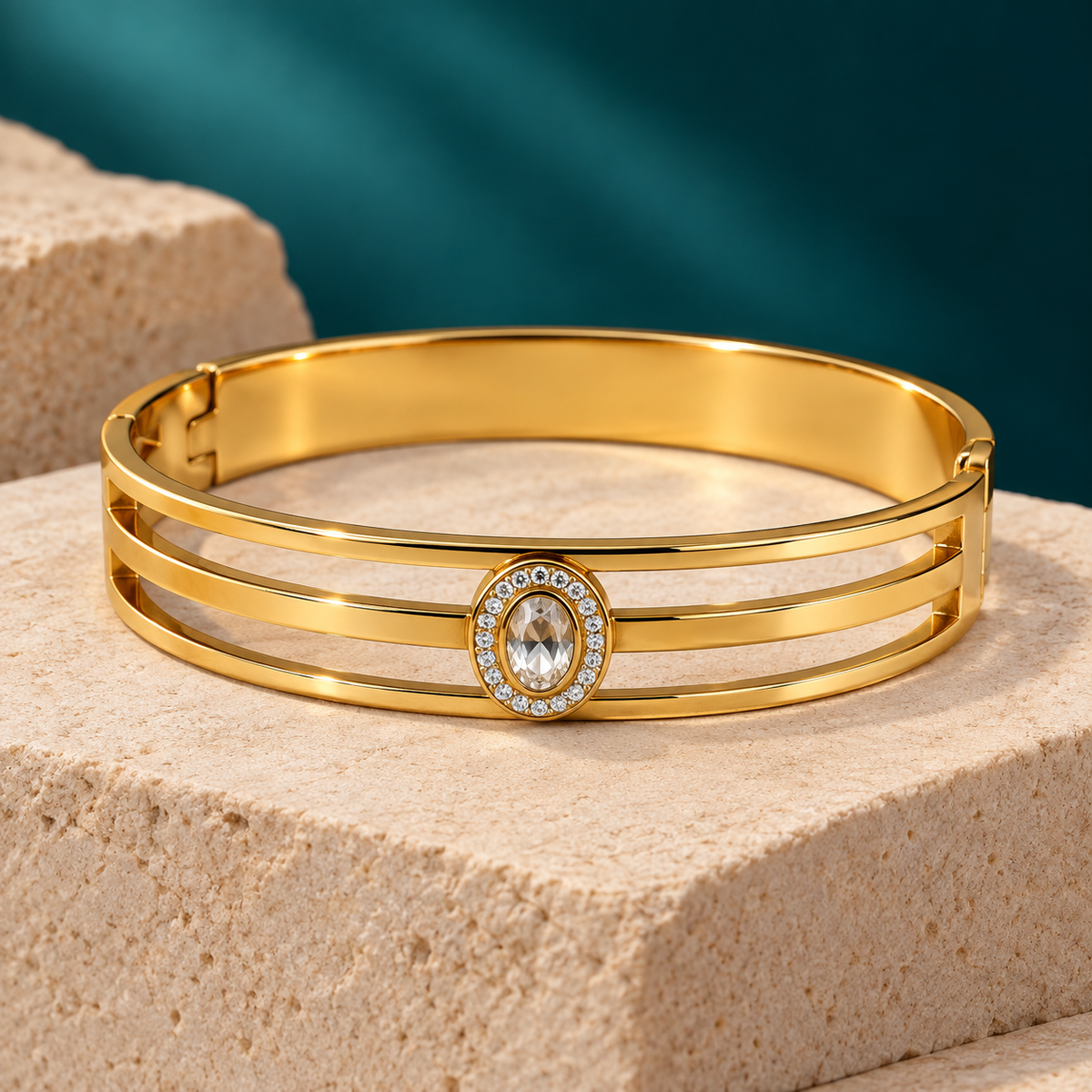 Triveni Oval Crystal Gold Bracelet | MyJhumki