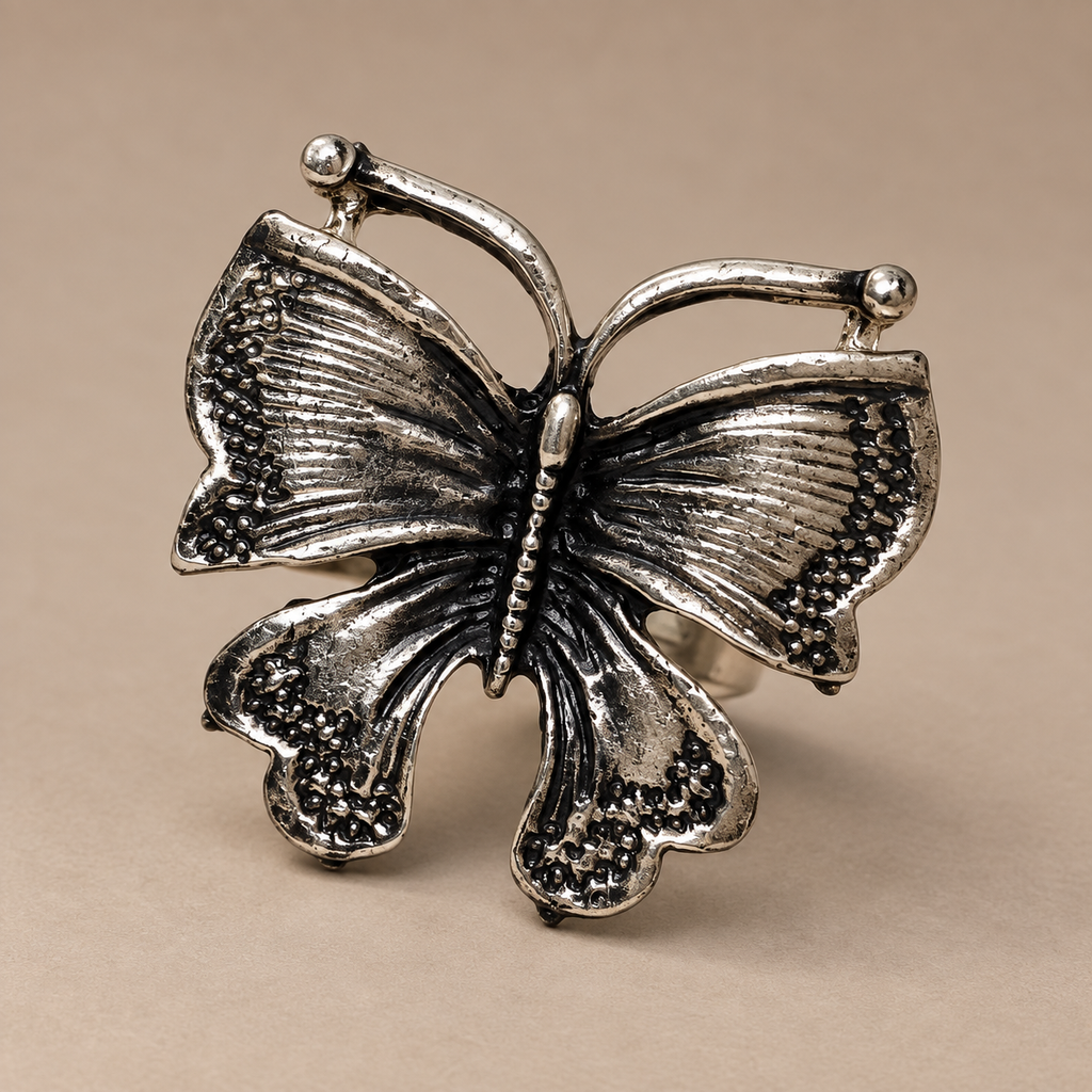 Udaan Sculpted Oxidised Butterfly Ring | MyJhumki