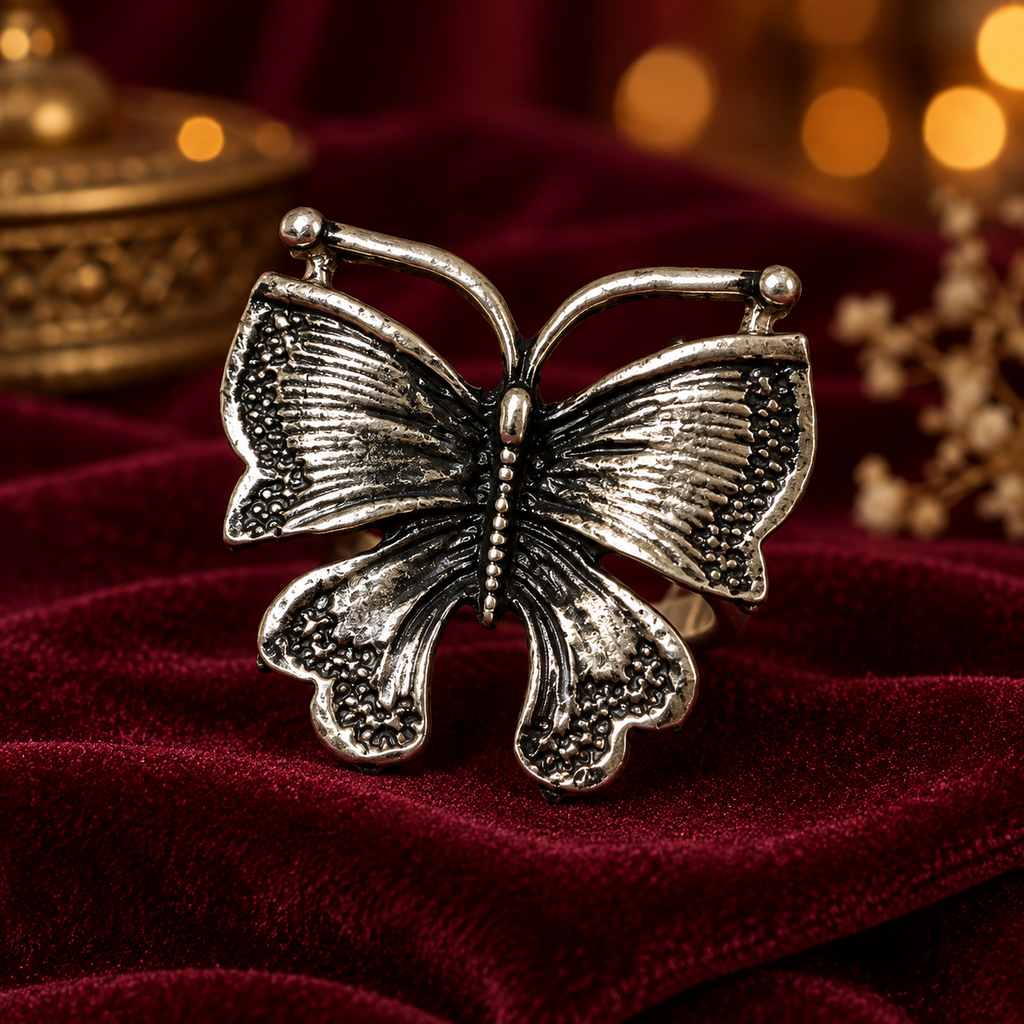 Udaan Sculpted Oxidised Butterfly Ring | MyJhumki