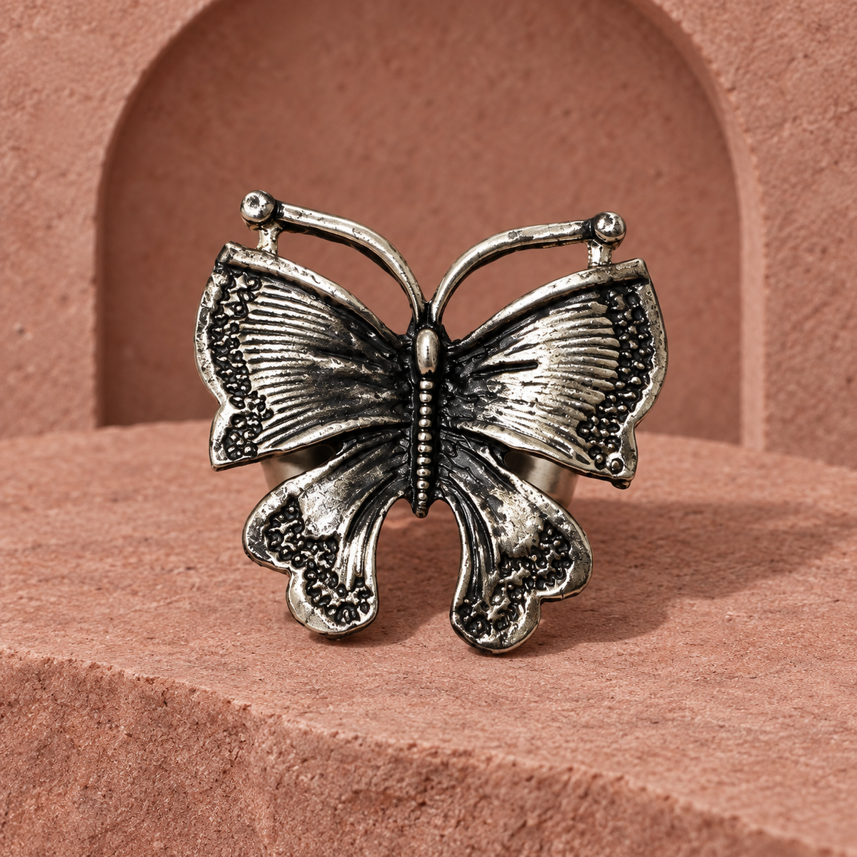 Udaan Sculpted Oxidised Butterfly Ring | MyJhumki