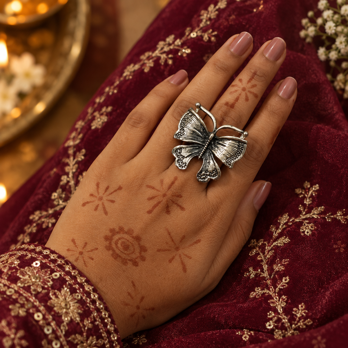 Udaan Sculpted Oxidised Butterfly Ring | MyJhumki