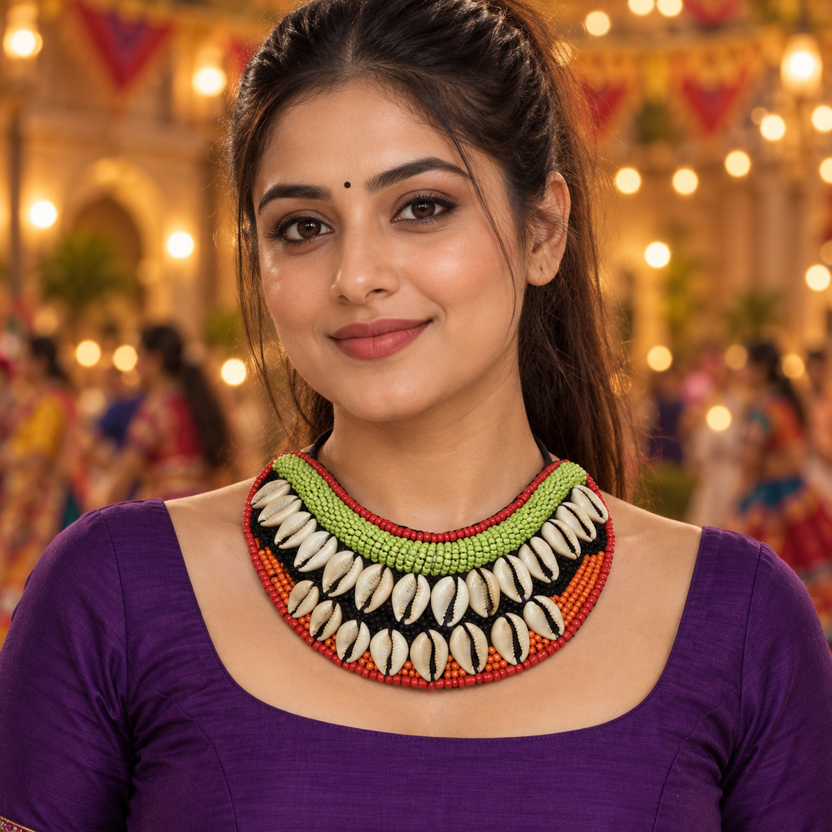 Vanra Double Cowrie Garba Necklace | MyJhumki