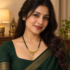 Model wearing the Vanya Diamond Wing Gold-Tone Mangalsutra with a green outfit