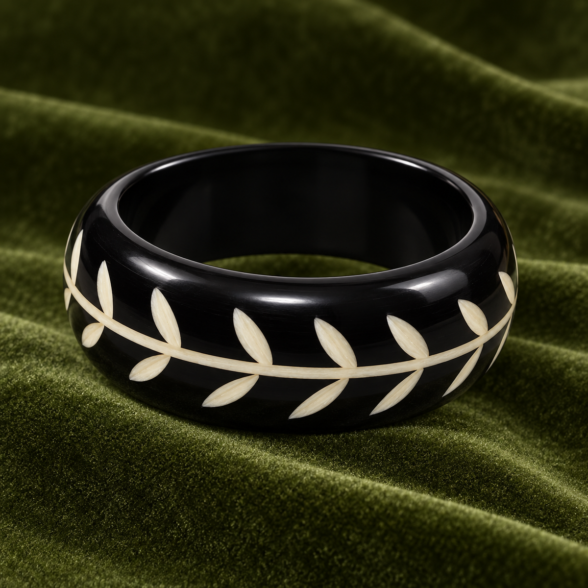 Vanya Ivory Vine Black Acrylic Bangle | MyJhumki