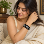 Vanya Ivory Vine Black Acrylic Bangle | MyJhumki