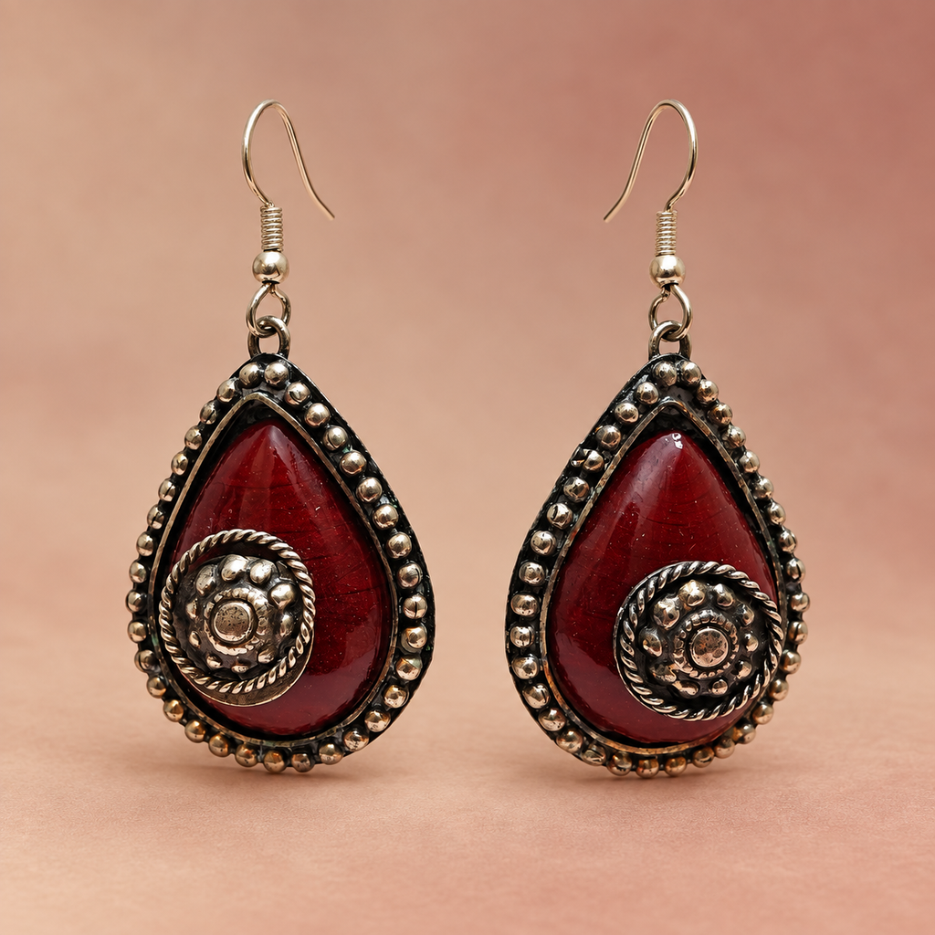 Ziya Burgundy Spiral Teardrop Earrings | MyJhumki