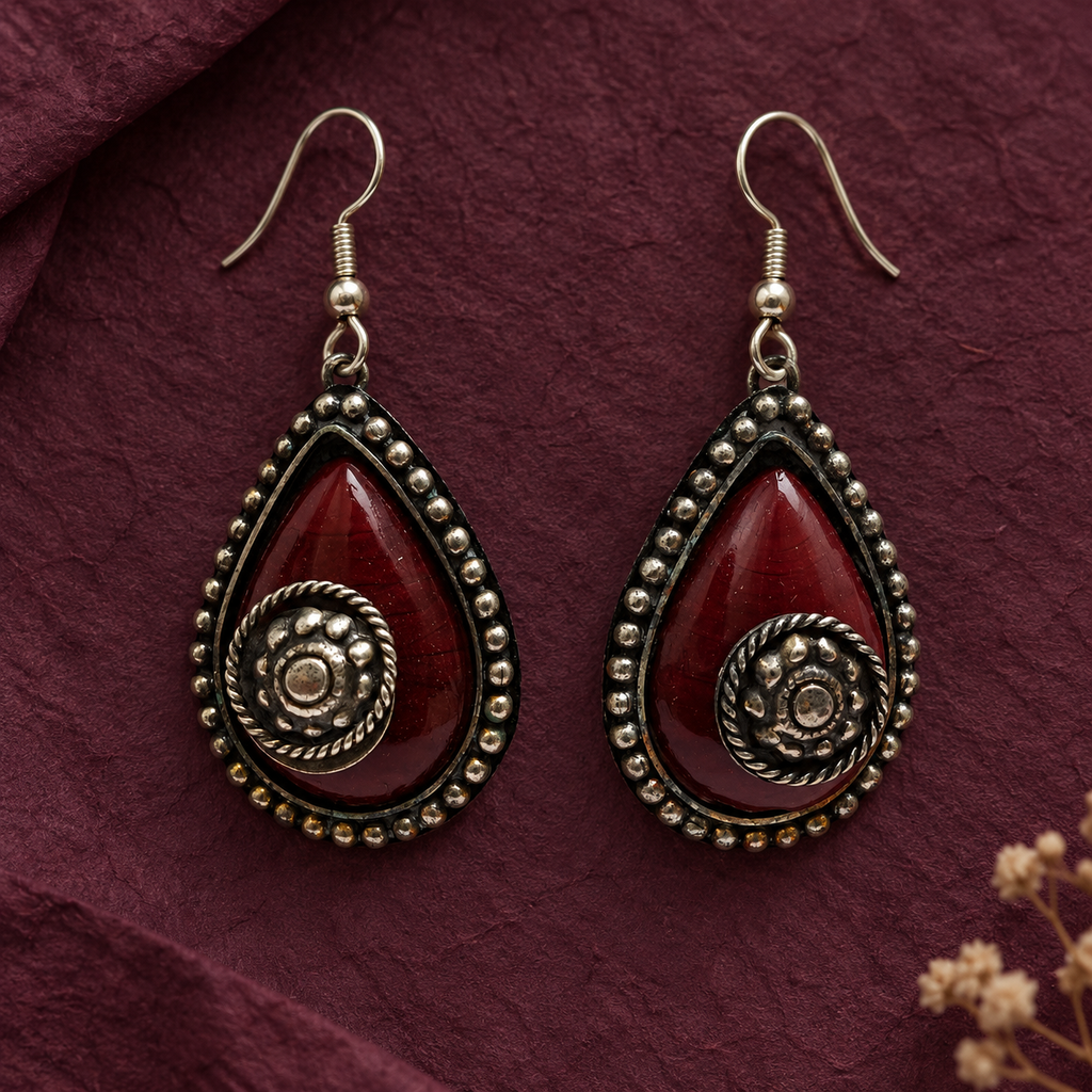 Ziya Burgundy Spiral Teardrop Earrings | MyJhumki