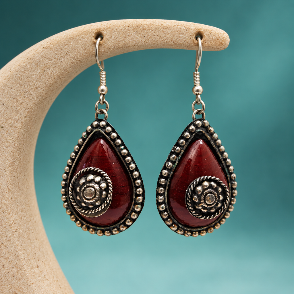 Ziya Burgundy Spiral Teardrop Earrings | MyJhumki