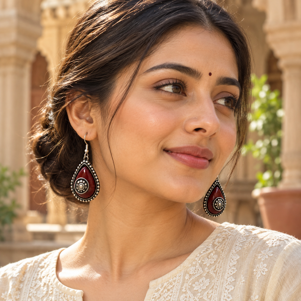 Ziya Burgundy Spiral Teardrop Earrings | MyJhumki