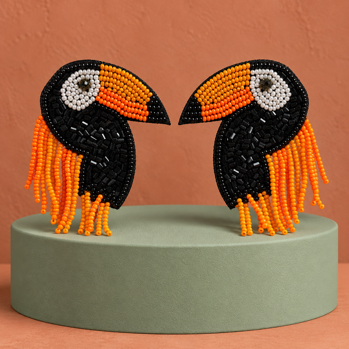 Zuri Black & Orange Toucan Statement Earrings | MyJhumki