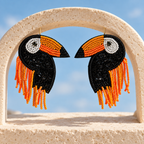 Zuri Black & Orange Toucan Statement Earrings | MyJhumki