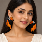 Zuri Black & Orange Toucan Statement Earrings | MyJhumki