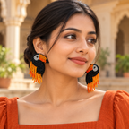 Zuri Black & Orange Toucan Statement Earrings | MyJhumki